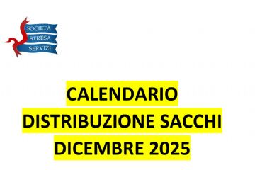 Calendario distribuzione sacchi raccolta differenziata rifiuti mese di dicembre 2025